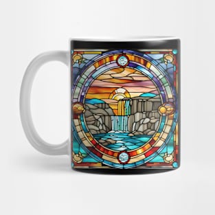 Waterfall Sunset Stained Glass Mug